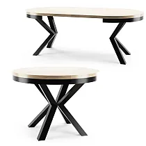 Rundt udtrækkeligt spisebord, 3 størrelser i ét bord, diameter 120 cm, forlænget bordlængde 158 cm og 196 cm, metal sorte eller hvide ben, laminatplade farver sort, hvid, eg, marmor, beton