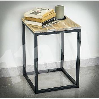 Metal coffee table with original wooden surface 50x35x35cm