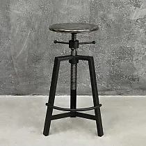 Industrial style mechanically adjustable height bar stool, steel-wood, height 570-800mm