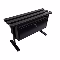 Free standing metallic cemetery bench with PVC boards and large, lockable storage box, black color