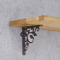 Cast iron shelf brackets, 11 × 13 cm, decorative leaf and scroll design - set of 2