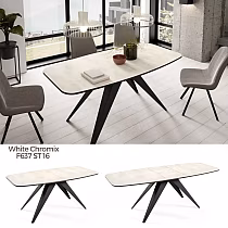 Extendable rectangular dining table with rounded corners, length 160 to 198 cm, width 80 cm, 76 cm height, modern black metal legs, durable laminated top in 7 color options