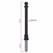 Concrete-In Steel Road Bollards, galvanised and powder-coated, Black RAL 9005, above-ground height 70 cm - Set of 2