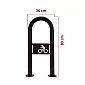 Outdoor metal bicycle parking rack with bicycle logotype, black color, dimensions 80x36 cm