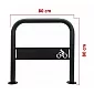 Outdoor metal bike parking rack with logo made of steel, black color, dimensions 80x80 cm