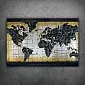3D metal painting world map in brown and black tones, 80x120cm