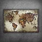 3D metalo tapybos pasaulio žemėlapis rudais tonais, 80x120cm