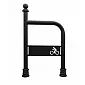 Bicycle rack, retro style, with logo, black color, to be concreted, with cast iron sleeves, size 100x60 cm