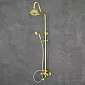 Yellow, retro style rain shower system, made from brass, height 141 cm, rain shower diameter 21 cm