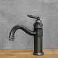 Retro-style sink faucet made of brass in black color, height 24 cm, spout length 16 cm