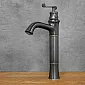 Retro-style sink faucet made of brass, black color, height 36 cm, spout length 13.5 cm