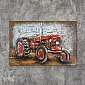 3D metalo tapyba Raudonas retro traktorius 80x120cm