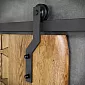 Stumdomų durų sistema, juoda, pagaminta iš plieno, ilgis 2 metrai, durims iki 130 kg, tvirtinama prie sienos