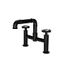 Industrial-style pipes-look two-channel faucet in black color, made of brass, height 20 cm, spout length 15 cm