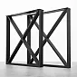 Rectangular metal table legs made from steel with X-shape bars, set of 2 legs, height 71 cm, width 65 cm, powder coated black color