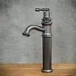 Retro-style sink faucet made of brass in black color, height 33.5 cm, spout length 13 cm