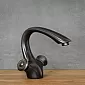 Low height sink faucet made of brass, black color, height 16.5 cm, spout length 14 cm