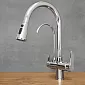 Modern kitchen tap made of brass in chrome color, 360 degree rotatable, pull-out spout, with additional drinking water spout, height 41 cm, spout length 19 cm