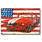 3D metallikunst, pilt, seinakaunistus - punane Ford Mustang ja USA lipp, mõõdud 120x80cm