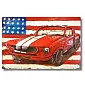 3D metalo menas, paveikslas, sienų dekoras - raudona Ford Mustang ir JAV vėliava, matmenys 120x80cm