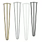 Keturios dekoratyvinės plaukų segtuko metalinės stalo kojos iš trijų 12 mm storio strypų, aukštis 71 cm, spalva juoda, pilka, auksinė arba balta