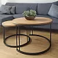 Elegantne ümara kujuga kohvilaua komplekt kaks ühes metallist topeltvarrastega, kõrgus 47 cm ja 40 cm, läbimõõt 75 cm ja 58 cm, laminaatplaadi värvid must, valge, tamm, marmor, betoon