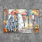 3d metal wall image, people in the rain - romantic, 80x120 cm