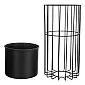 Metal designed flower pot made of black steel rods and plastic basket black color width 20 cm, height 42 cm