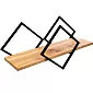 Decorative wall mounted shelve, rhomb-looking black steel frame with oak wood board, length 65 cm, depth 20 cm