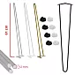 12 mm round rod table legs with height 61 cm, set of 4 pcs, black, white, grey or golden color
