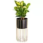 Metal designed flower pot made of steel rods golden color and plastic basket black color, width 20 cm, height 46 cm