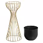 Metal designed flower pot made of steel rods golden color and plastic basket black color, width 20 cm, height 55 cm