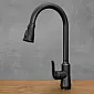 Stainless steel faucet with pull-out spout in black colour, height 46 cm, spout length 17,5 cm