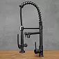 Industrial style kitchen faucet made of brass with 360 degree rotatable spout, height 52 cm, spout length 20 cm, black color, matte