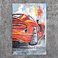 3D metal wall art, image – red sports car, handcrafted automotive decor, dimensions 80x120 cm, focal point for stylish interiors