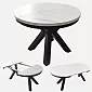 Extendable round dining table, 3 sizes in one, diameter 100 cm, extended table length 138 cm and 176 cm, laminate top colours black, white, oak, marble, concrete