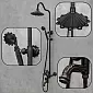 Brass shower set in retro style with flower accents, black colour, 3-function shower system includes rainfall shower, handheld shower and bath tap
