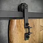Original-looking sliding door system made of steel in black colour, for one leaf doors up to 130 kg, total length 200 cm