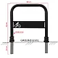 Galvanized and black painted bicycle stand, retro style 80x80 cm with cast iron decorative elements and bike logo, in-ground concrete installation