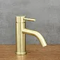 Retro-style low faucet made of stainless steel in antique brass color, matte, polished, height 17 cm, spout length 9.5 cm