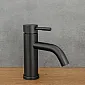 Retro-style low faucet made of stainless steel, black color, matte, height 17 cm, spout length 9.5 cm