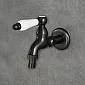 Antique Brass Outdoor Hose Tap with Ceramic Handle – Black Oil-Rubbed Finish, height 11 cm, spout length 10 cm