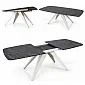 Extendable rectangular dining table with rounded corners, length 160 to 198 cm, width 80 cm, 76 cm height, modern black metal legs, durable laminated top in 7 color options