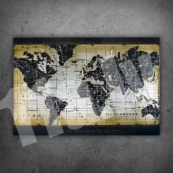 3D metal painting world map in brown and black tones, 80x120cm