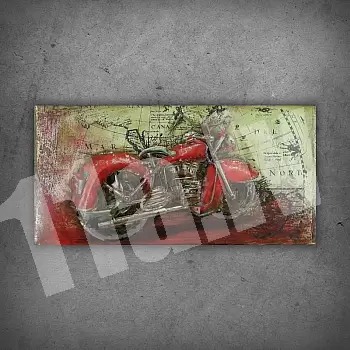 3D metalo meno kūrinys, sienų apdaila - &amp;amp;quot;Raudonas motociklas&amp;amp;quot;, dydis 100x50 cm