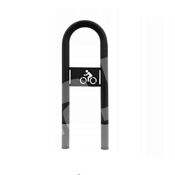 Durable outdoor concrete-fixed bicycle rack from steel, with bicycle logo, black color, dimensions 80X36 cm