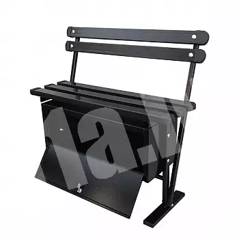 Freestanding steel cemetery bench with PVC boards, backrest and lockable metal box