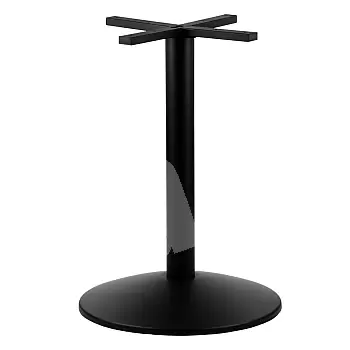 Metalinis centrinis stalo pagrindas, aukštis 72 cm, su didele pagrindo dugno plokšte, kurios skersmuo 53,5 cm, juodos spalvos