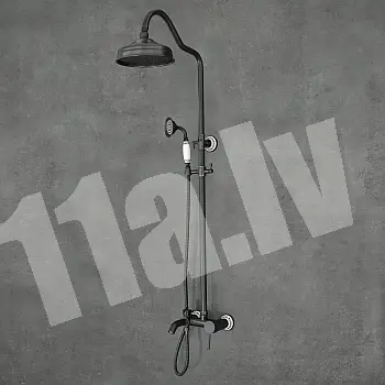 Retro stila dušas sistēma, misiņš, melnā krāsā ar baltiem elementiem, keramikas apdare, augstums 135 cm