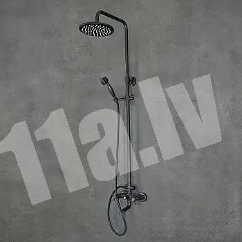 Retro stila dušas sistēma ar lietus dušu no misiņa, melnā krāsā, augstums 129,5 cm